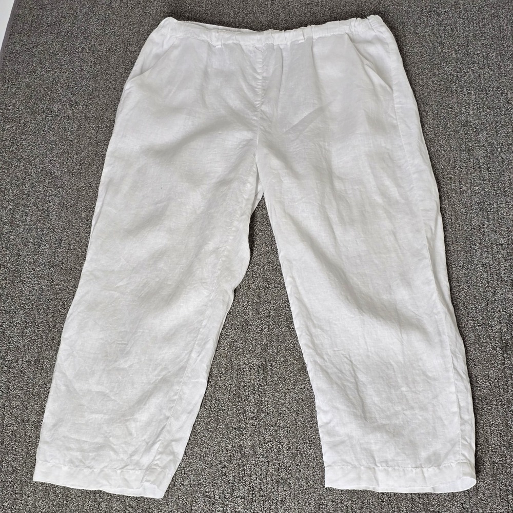 Quince Womens Large White 100% European Linen Wide Leg Pants Coastal Minimalist